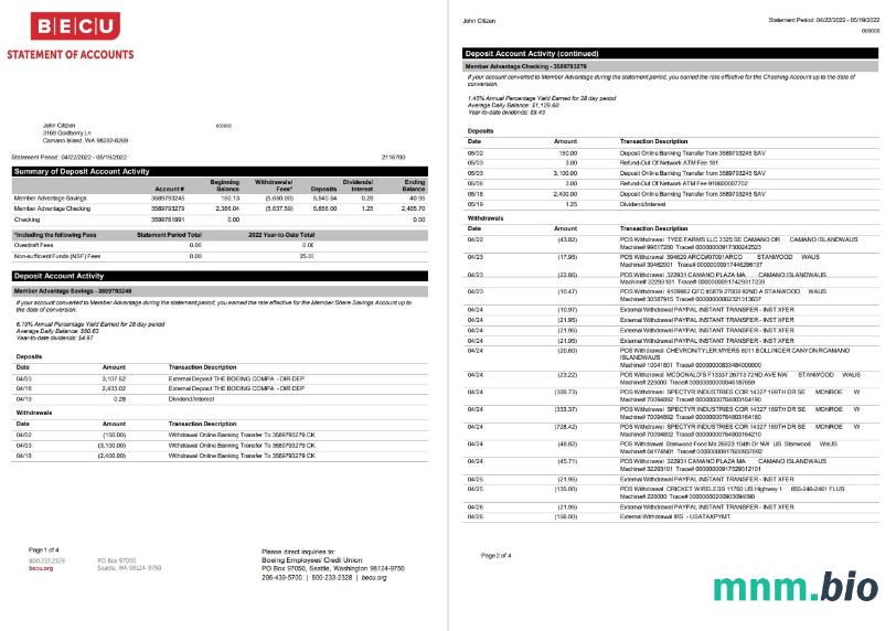USA BBVA wyciąg bankowy Word i szablon PDF, 5 stron